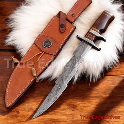 handmade damascus steel blade hunting bowie knife | rose wood handle | christmas, anniversary, new year gift for him