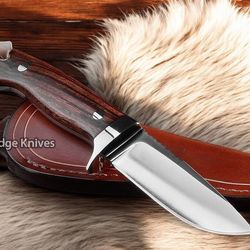 handmade d2 steel fixed blade hunting skinner knife | rose wood handle | christmas, anniversary, new year gift for him