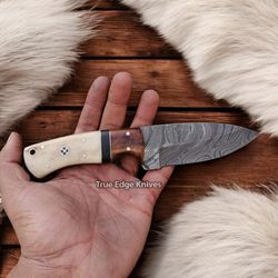 handmade damascus steel blade hunting skinner knife | rose wood handle | christmas, anniversary, new year gift for him
