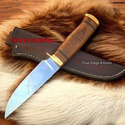 handmade d2 steel blade hunting skinner knife | leather handle | christmas, anniversary, new year gift for him