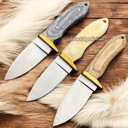 pair of 3 handmade d2 steel blade hunting skinning knife | bone handle | christmas, anniversary, new year gift for him