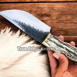 handmade d2 steel blade hunting skinning knife | stag handle | christmas, anniversary, new year gift for him