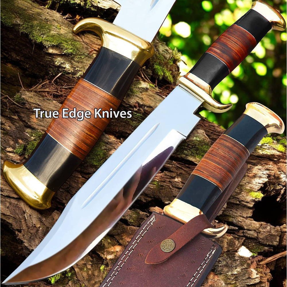 Handmade D2 Steel Blade Hunting Bowie Knife  Bull Horn Handle  Christmas Anniversary New Year Gift  6