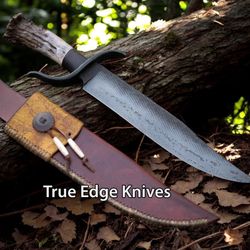 Handmade Old Farrier Rasp File Blade Hunting Bowie Knife | Stag Handle | Christmas, Anniversary, New Year Gift For Him