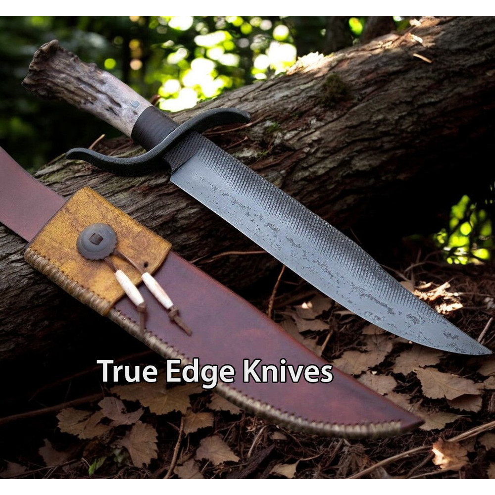 Handmade Old Farrier Rasp File Blade Hunting Bowie Knife  Stag Handle  Christmas Anniversary New Ye 1