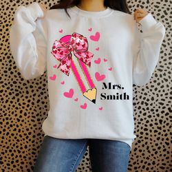 teacher valentine coquette bow pencil png, glitter valentine teacher heart png, teacher gift png, valentine's day teache