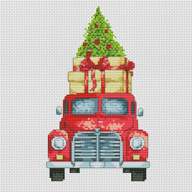 Christmas Car Cross Stitch Pattern PDF For Beginners 65x110 Stitches 0
