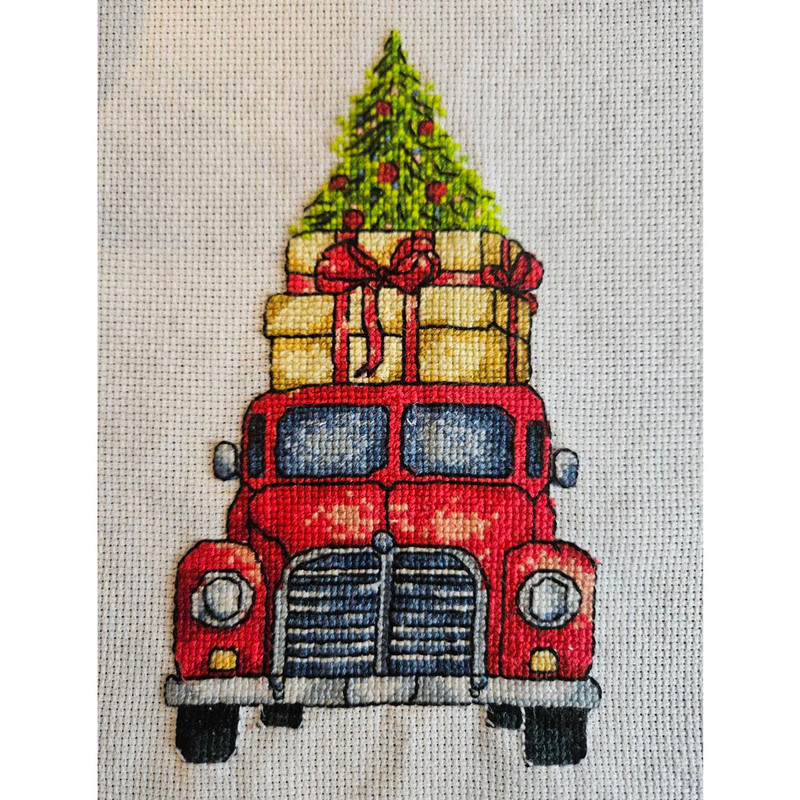 Christmas Car Cross Stitch Pattern PDF For Beginners 65x110 Stitches 1