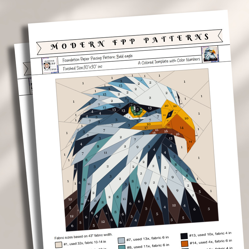 Eagle Foundation Paper Piecing Pattern Quilt Pattern Bald Eagle Design Patchwork Sewing Pattern For