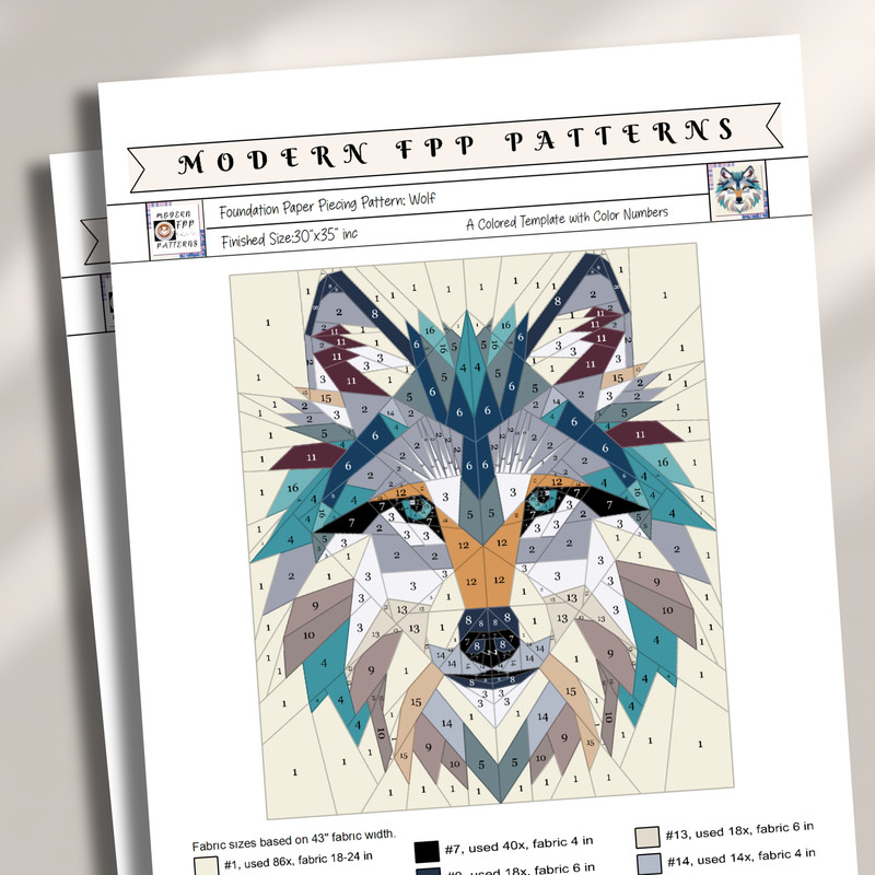 Wolf Foundation Paper Piecing Pattern Quilt Pattern Wolf Design Patchwork Sewing Pattern For Wolf A
