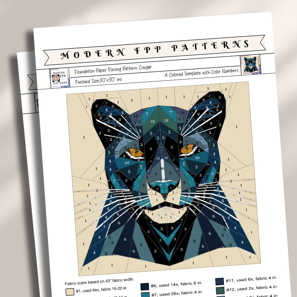 Cougar Foundation Paper Piecing Pattern Quilt Pattern Cougar Design Patchwork Sewing Pattern For Co