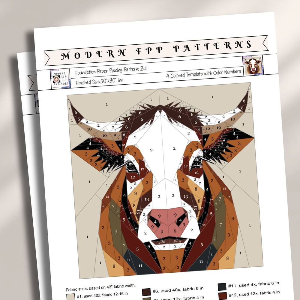 Bull Foundation Paper Piecing Pattern Quilt Pattern Bull Design Patchwork Sewing Pattern For Bull A