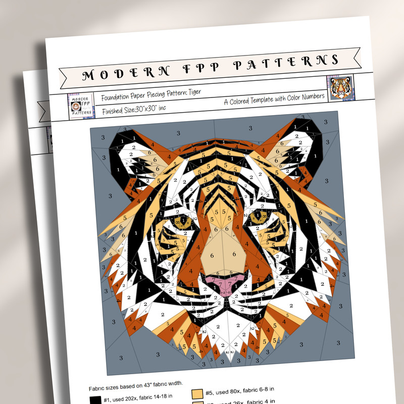 Tiger Quilt Pattern Quilt Pattern Tiger Design Patchwork Sewing Pattern For Tiger Animal Patchwork