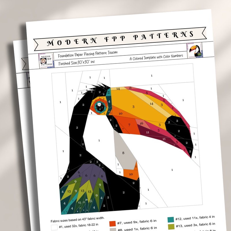 Toucan Foundation Paper Piecing Pattern Quilt Pattern Toucan Design Patchwork Sewing Pattern For To