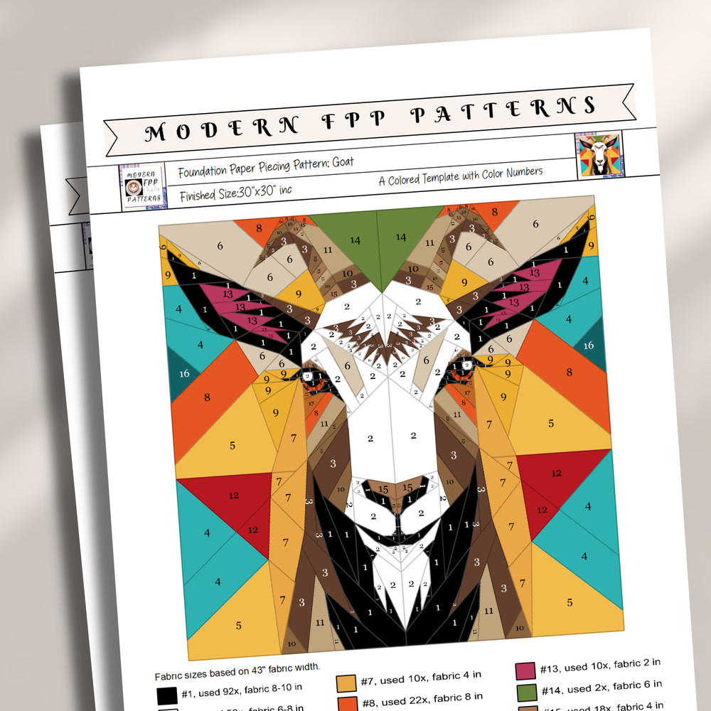 Goat Foundation Paper Piecing Pattern Quilt Pattern Goat Design Patchwork Sewing Pattern For Goat A