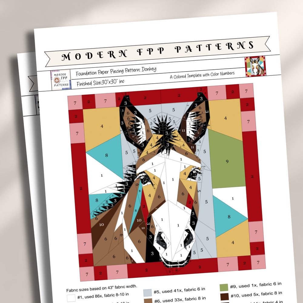 Donkey Foundation Paper Piecing Pattern Quilt Pattern Donkey Design Patchwork Sewing Pattern For Do