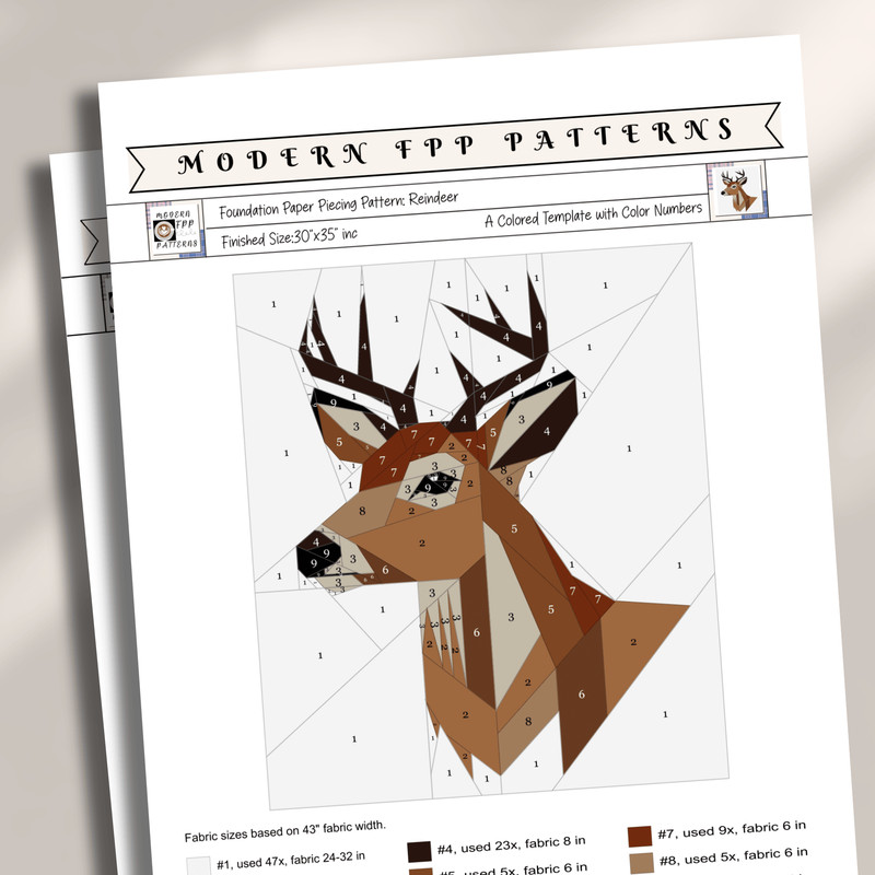 Deer Foundation Paper Piecing PatternQuilt Pattern Deer DesignPatchwork Sewing Pattern For DeerAnim