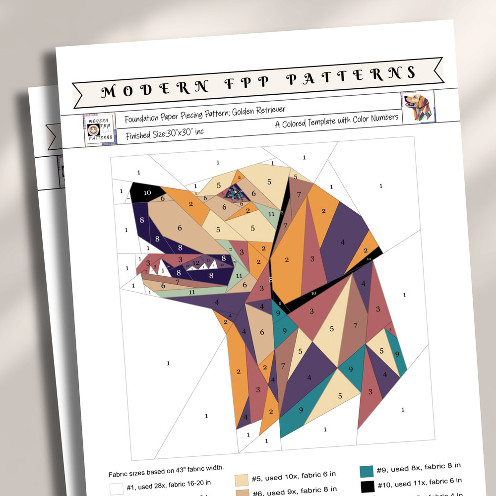 Golden Retriever Dog Foundation Paper Piecing PatternQuilt Patterndog DesignPatchwork Sewing Patter 1