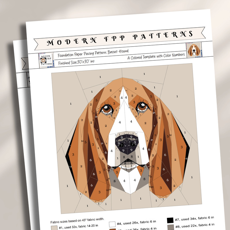 Basset Hound Dog Foundation Paper Piecing PatternQuilt Patterndog DesignPatchwork Sewing Pattern Fo 1