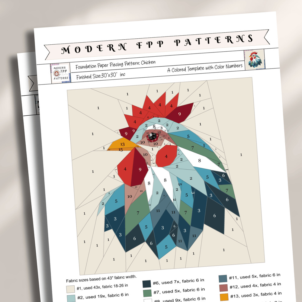 Chicken Foundation Paper Piecing PatternQuilt PatternChicken DesignPatchwork Sewing Pattern For Chi 1
