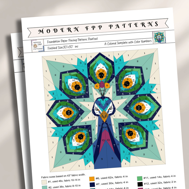 Peafowl Foundation Paper Piecing PatternQuilt PatternPeafowl DesignPatchwork Sewing Pattern For Pea 1