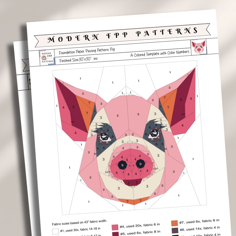 Pig Foundation Paper Piecing PatternQuilt PatternPig DesignPatchwork Sewing Pattern For PigAnimal P 1