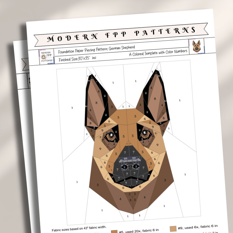 German Shepherd Foundation Paper Piecing PatternQuilt Patterndog DesignPatchwork Sewing Pattern For 1