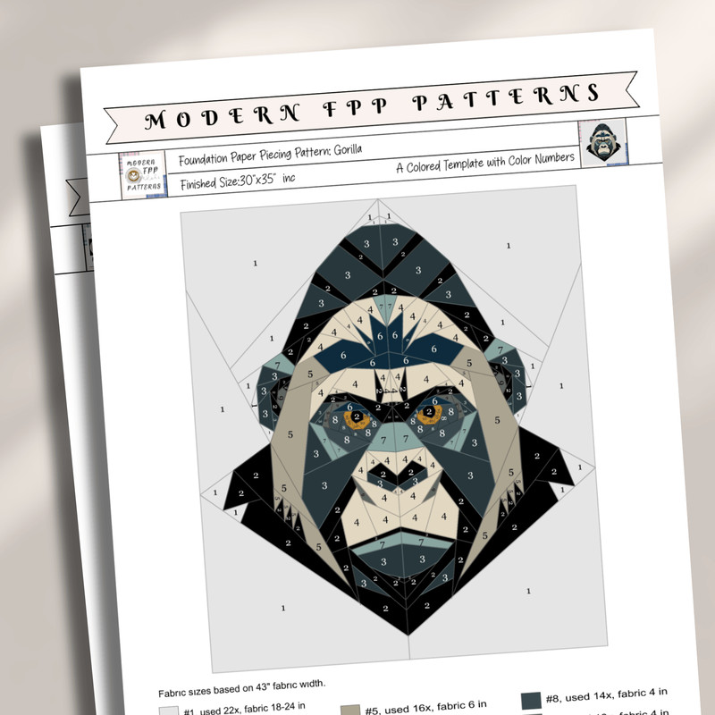 Gorilla Foundation Paper Piecing PatternPatchwork Sewing Pattern For GorillaAnimal Patchw 1