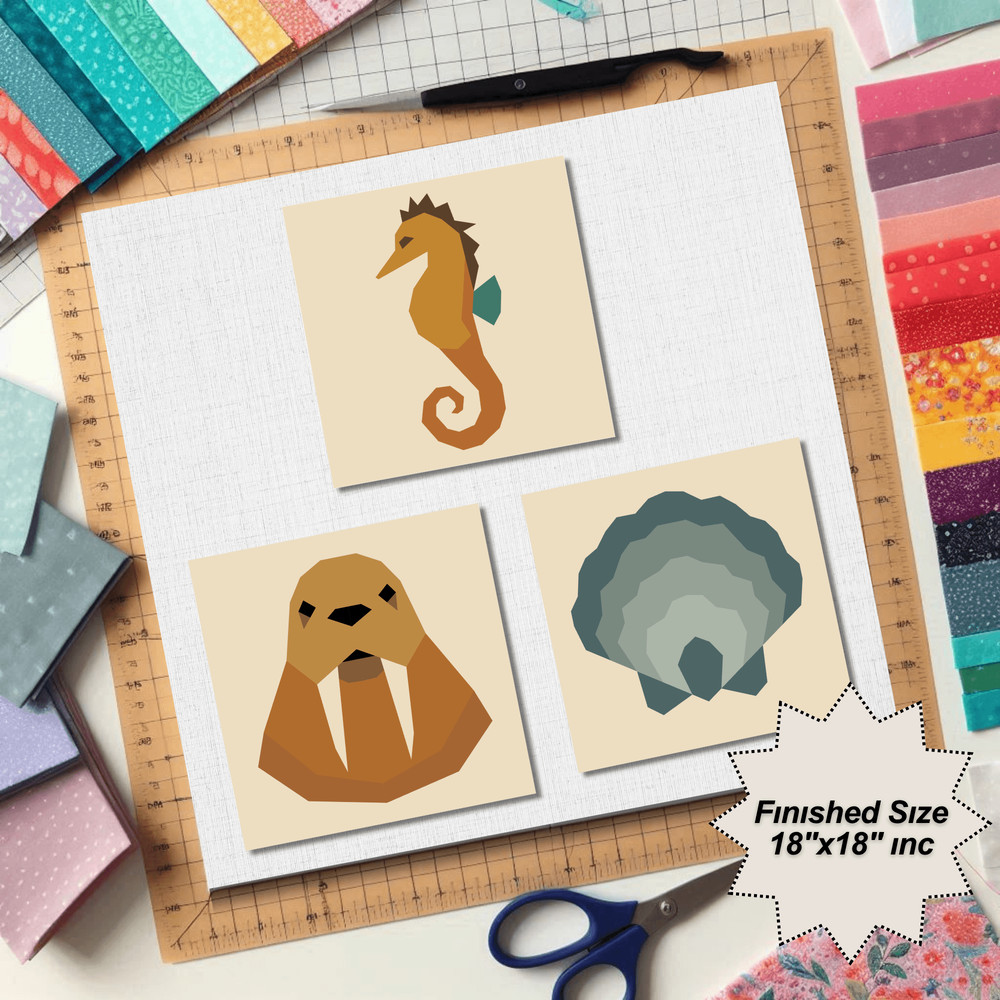Scallop Shell Walrus Seahorse Quilt Pattern 0