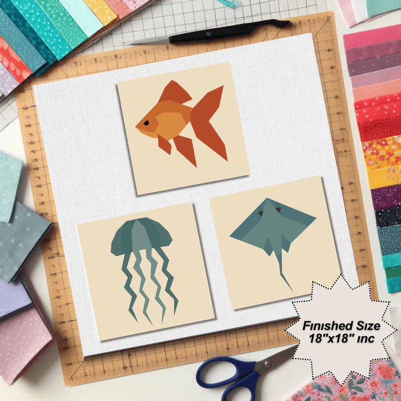 Goldfish Stingray Jellyfish Quilt Pattern 0