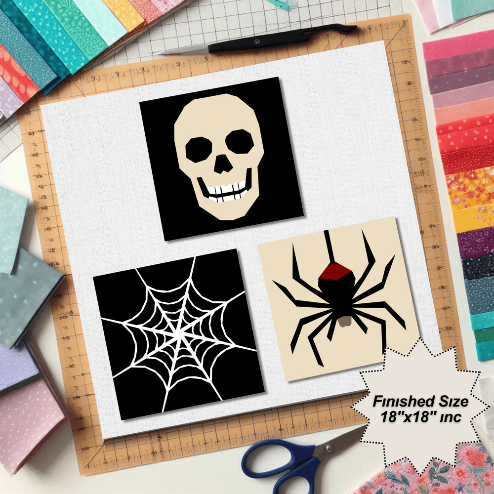 Halloween Spider Web Skull Spider Quilt Pattern 0
