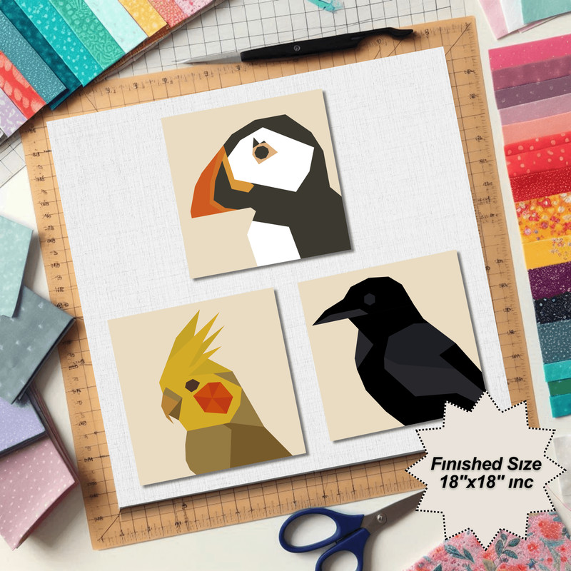 Crow Puffin Cockatiel Bird Quilt Pattern 0