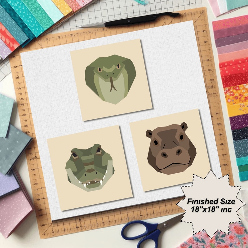 Snake Hippopotamus Crocodile Quilt Pattern 0