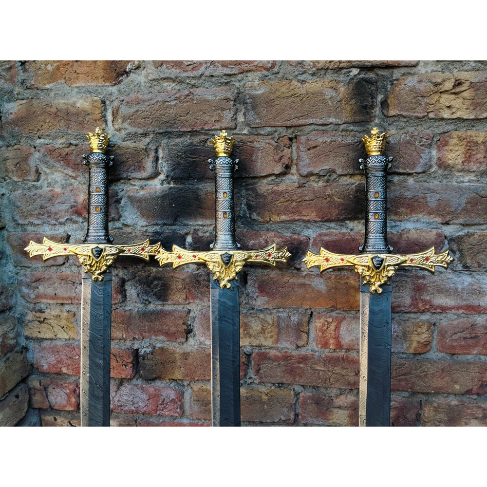 CUSTOM HANDMADE DAMASCUS STEEL KING ARTHUR SWORDS SET OF 3 SWORDS WARRIOR SWORD 2