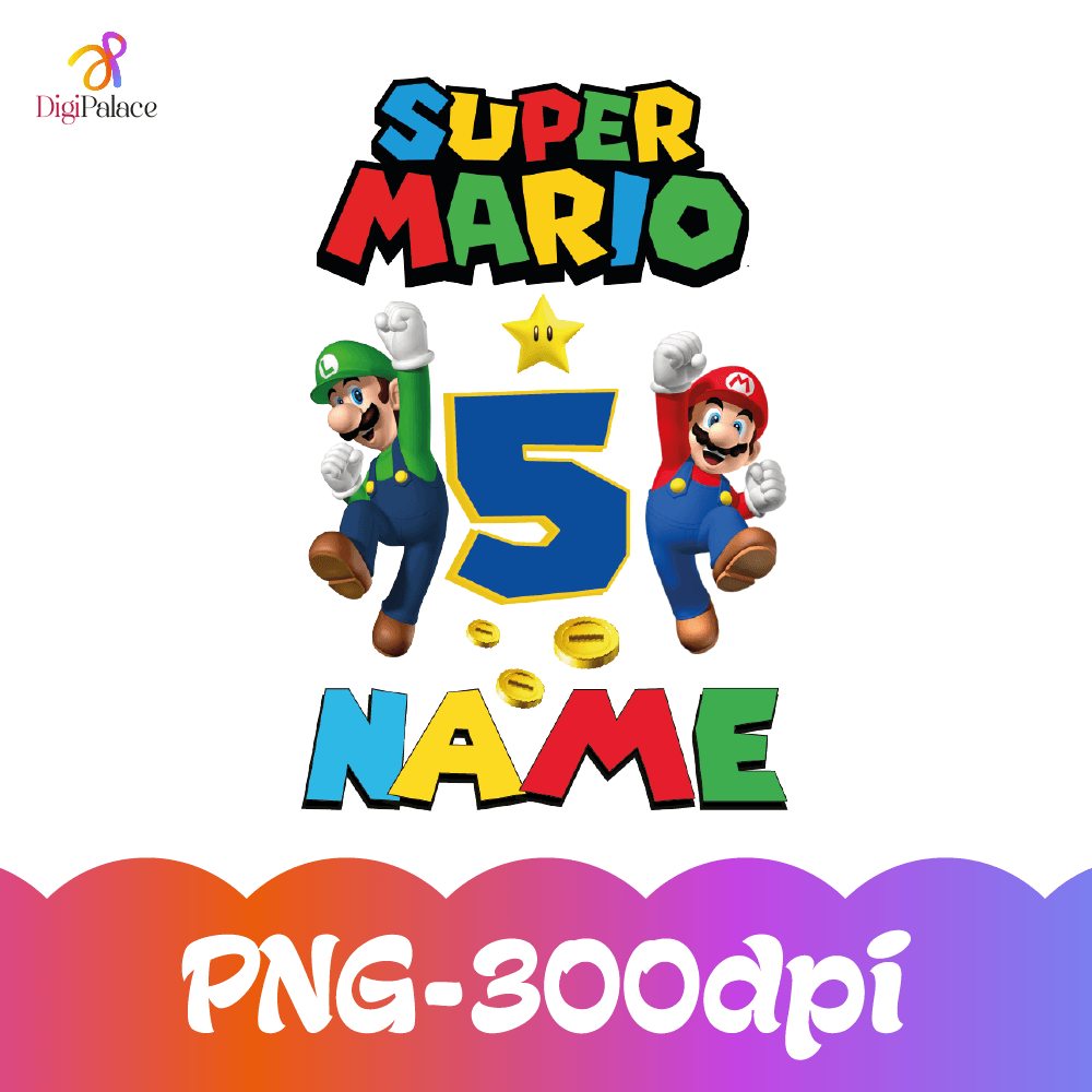 Personalized Super Mario Birthday Png Super Mario Png Custom Named Age Birthday Gift For Kids 0