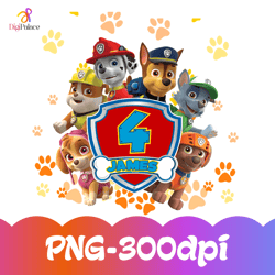 paw patrol personalized png for a birthday boy, with a custom name and age – a great gift for kids!