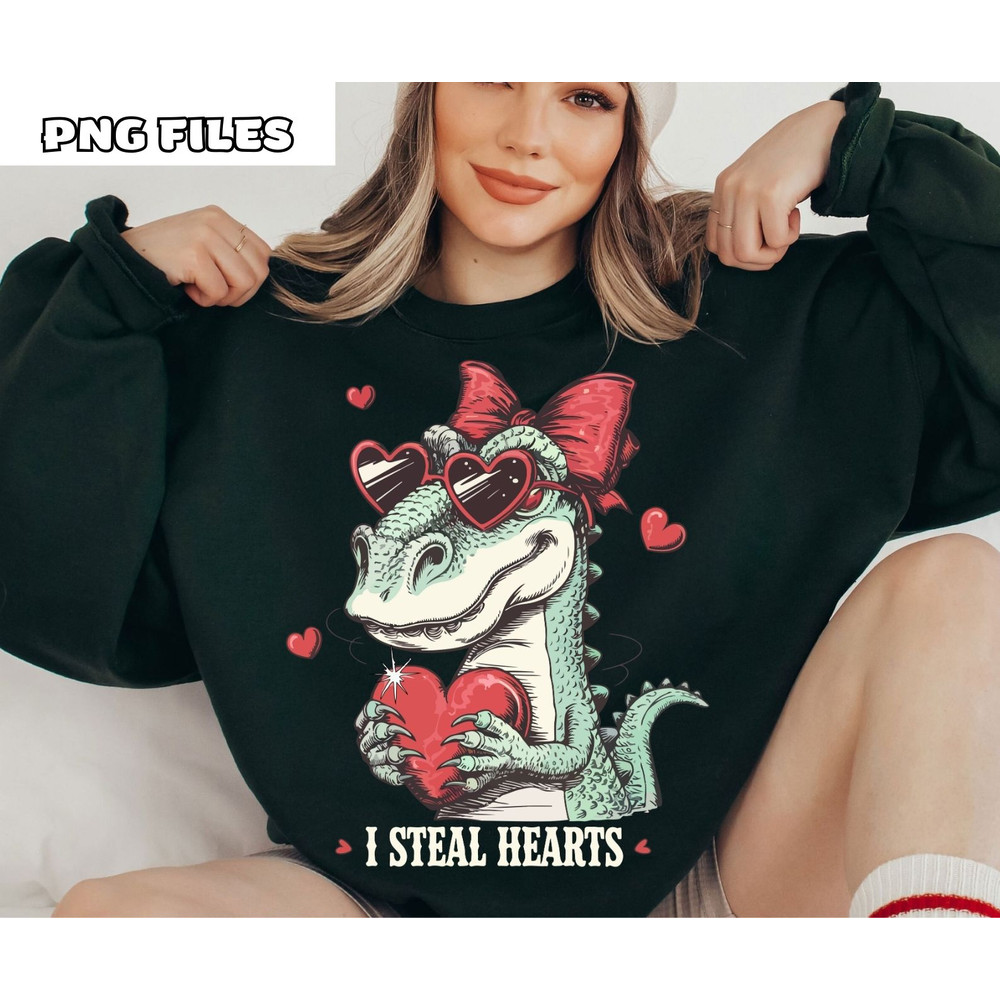 Dinosaur Valentine PNG I Steal Hearts PNG Valentines Day Png Dinosaur Holding Heart Png 1