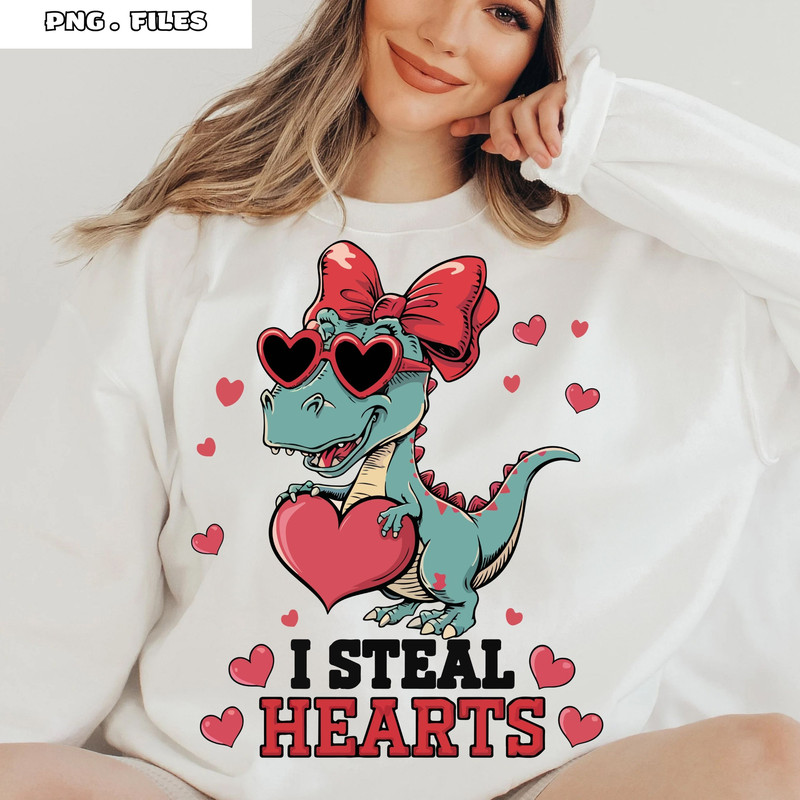 I Steal Hearts PNG Funny Valentine Dinosaur PNG 0