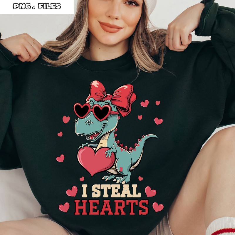 I Steal Hearts PNG Funny Valentine Dinosaur PNG 2
