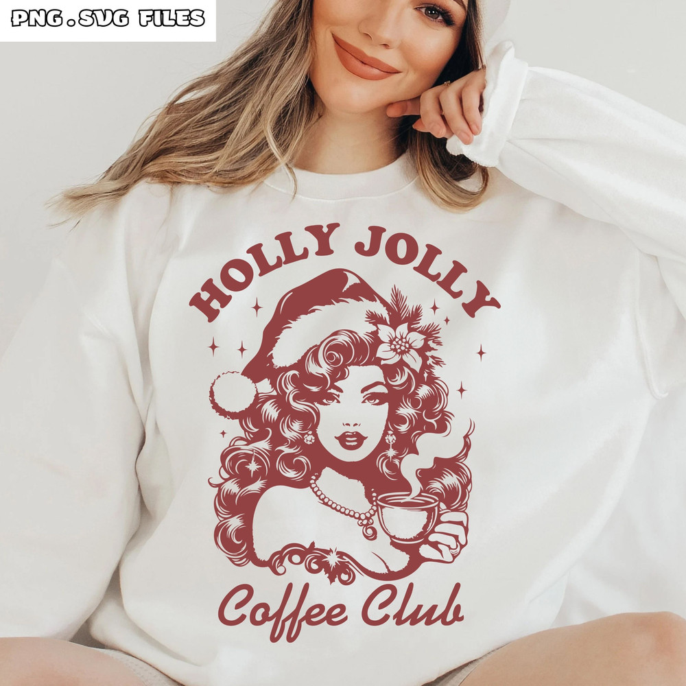 Retro Girl Christmas SVG Trendy Vintage Christmas SVG Christmas Humor Svg Holly Jolly Coffee Club P 0