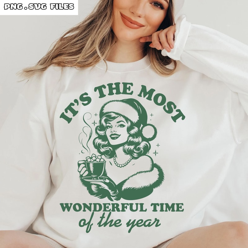 Retro Girl Christmas SVG Its The Most Wonderful Time Of The Year Trendy Vintage Christmas SVG Chris 1