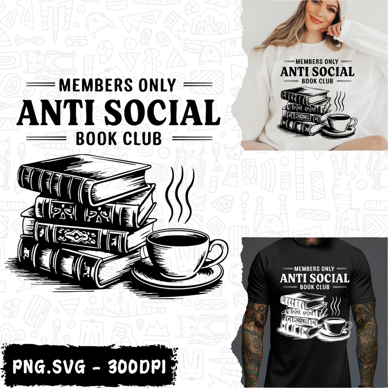 Anti Social Book Club PNG SVG Bookish Shirt Design Vintage Romance Retro Wavy Book Lover 0
