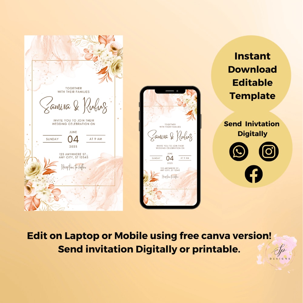 Floral Wedding Invitations Wildflower Wedding Invitation Printable Wedding Invitation Template 4