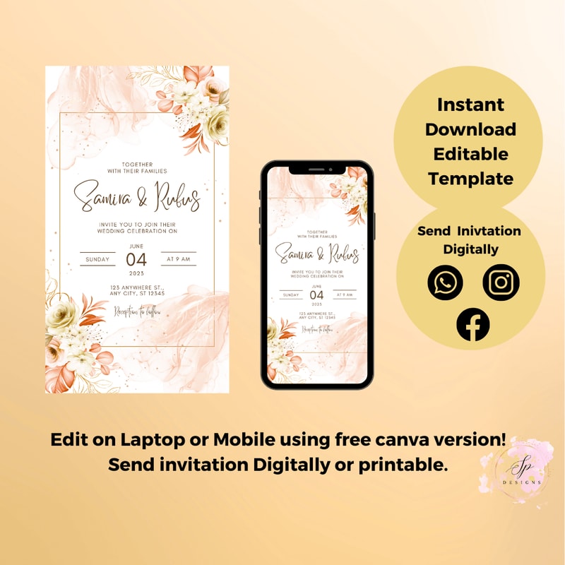 Floral Wedding Invitations Wildflower Wedding Invitation Printable Wedding Invitation Template 4