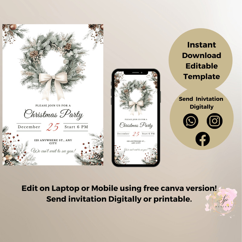 Christmas Party Invitation Template Christmas Dinner Invite Holiday Party Invite Template Instant D 4