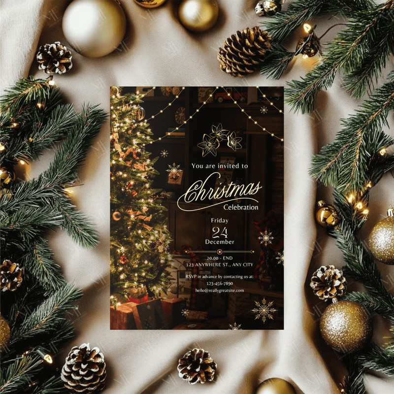Christmas Party Invitation Christmas Tree Elegant Holiday Party Invitation Template Invite Instant 0