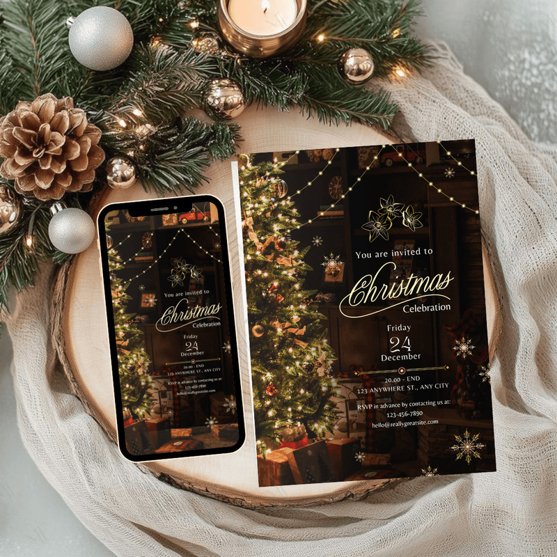 Christmas Party Invitation Christmas Tree Elegant Holiday Party Invitation Template Invite Instant 1