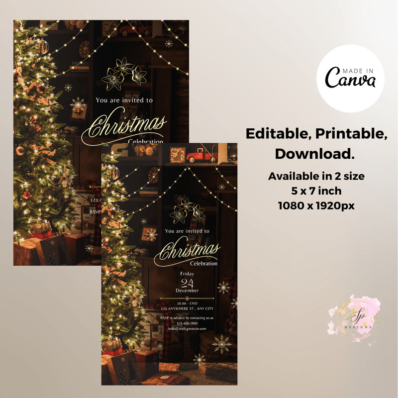 Christmas Party Invitation Christmas Tree Elegant Holiday Party Invitation Template Invite Instant 3