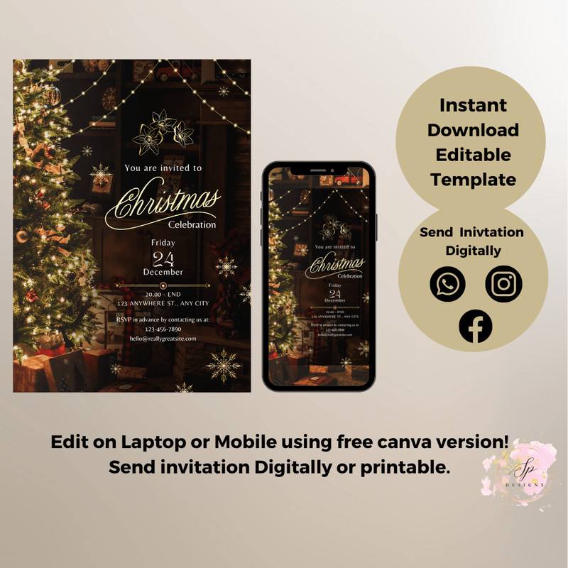 Christmas Party Invitation Christmas Tree Elegant Holiday Party Invitation Template Invite Instant 4