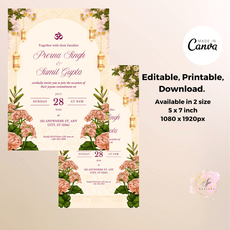 Elegant Floral Indian Wedding Invites Garden Theme Indian Wedding Invitation Wedding Invitation 3